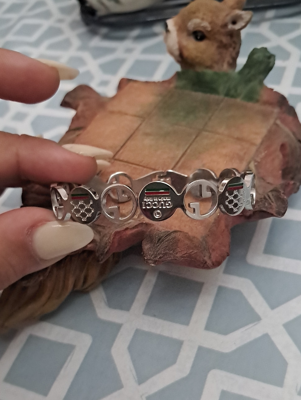 Designer  Silver Logo Link Bracelet
